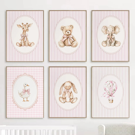 Pink Plaid Nursery Prints