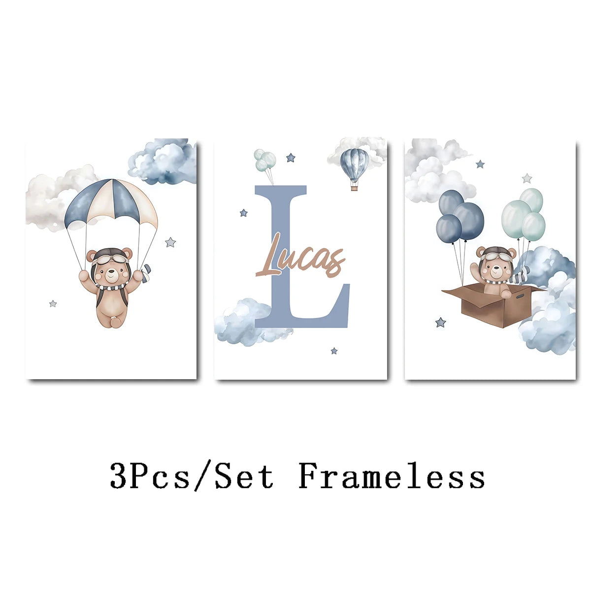 Set of 3 Bear Initial Prints
