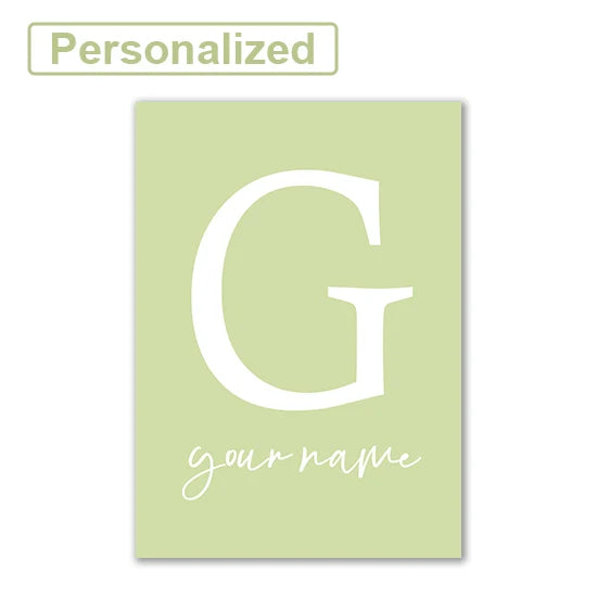 Personalised Green Rabbit Initial Prints