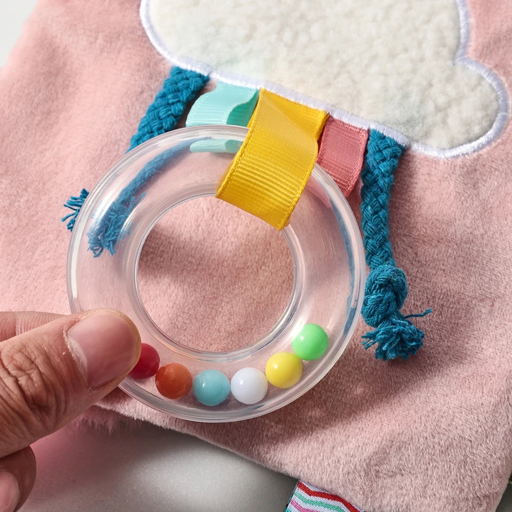 Baby Cloth Book with Bear & Goose, Sensory Crinkle Activity Book with Mirror, Teether, and Hanging Ring, Early Educational Toys